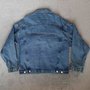Vintage Tyca Jacket Men's L Large Blue Denim Embossed Graphic USA Made Trucker